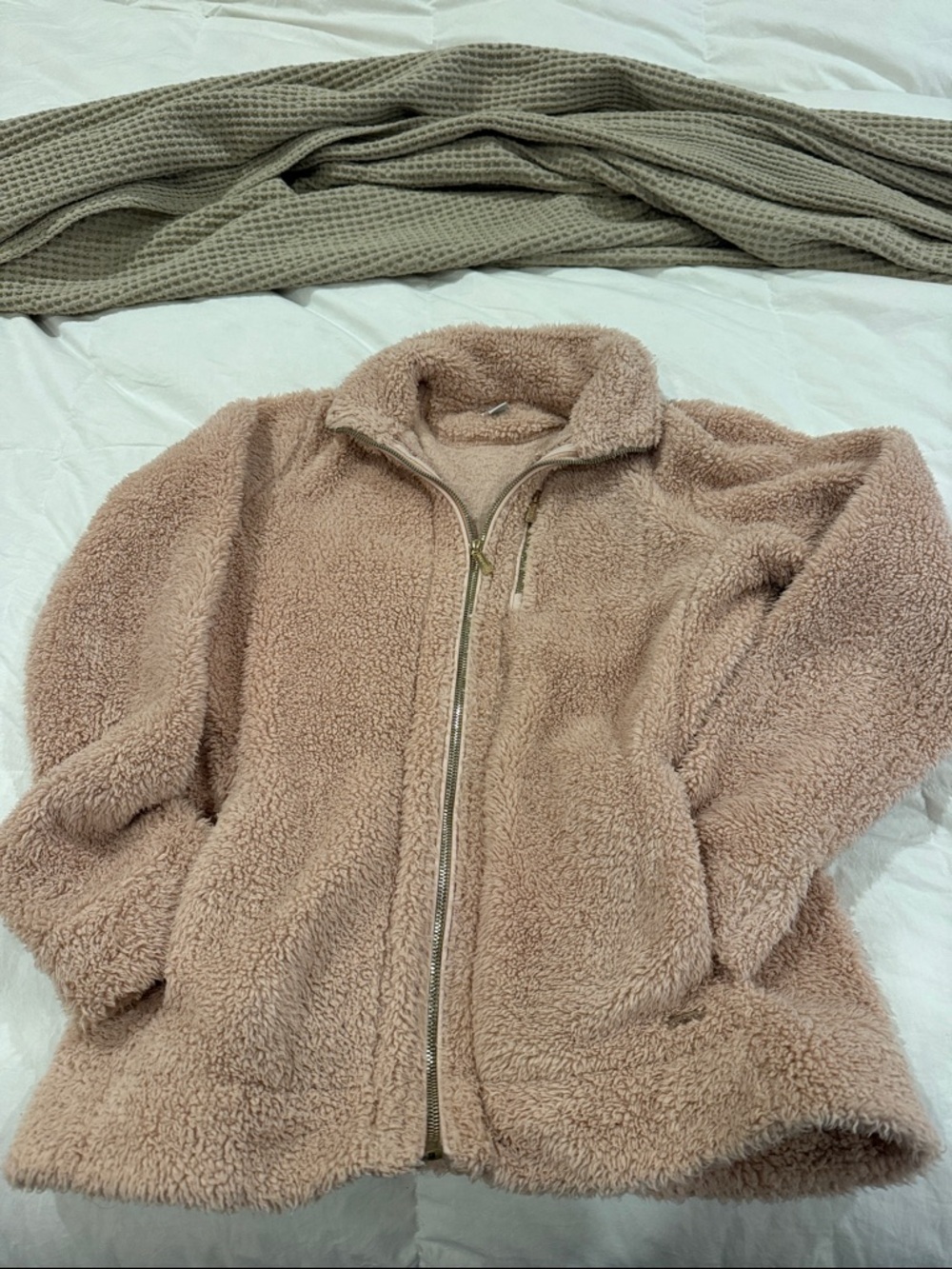 Calvin Klein Plush Taupe Teddy Zip Jacket - Women's